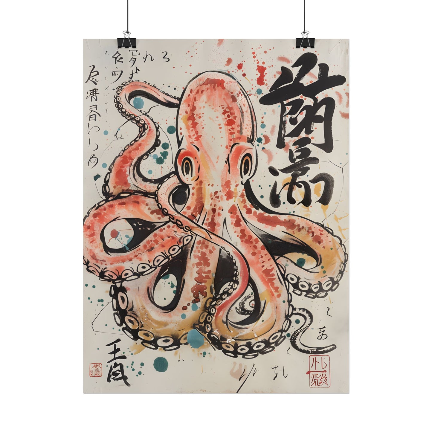 Traditional Japanese Octopus Artwork: Ukiyo-e Print - Poster