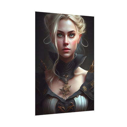 Stunning Blonde Portrait: Elegant Vintage Dress - Poster