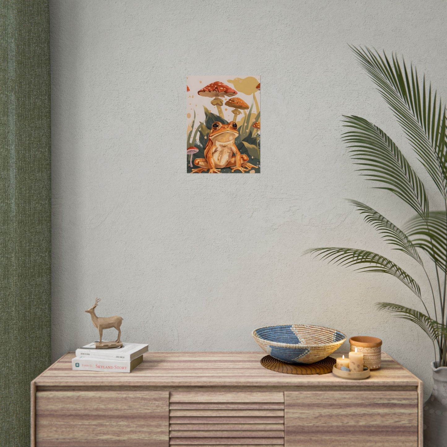 Retro Frog's Smile: Colorful Mushroom Illustration - Poster