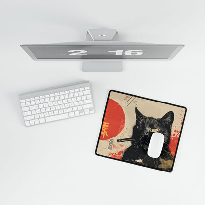Whimsical Cat Smokes: Humorous Indoor Art - Desk Mat