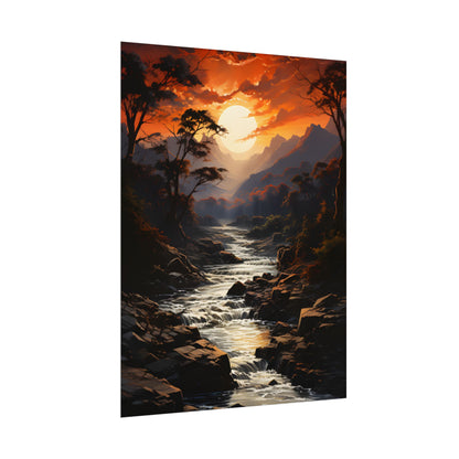 Breathtaking Waterfall: Impressionist Oil Painting in Serene Atmosphere - Poster