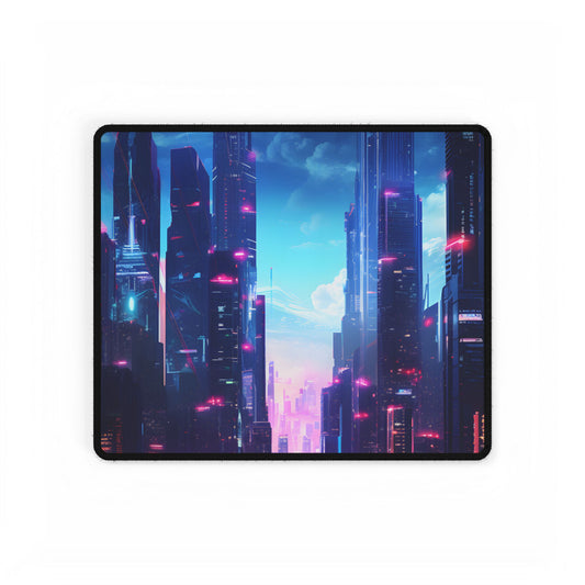Cyberpunk Cityscape: Futuristic Urban Dreams - Desk Mat
