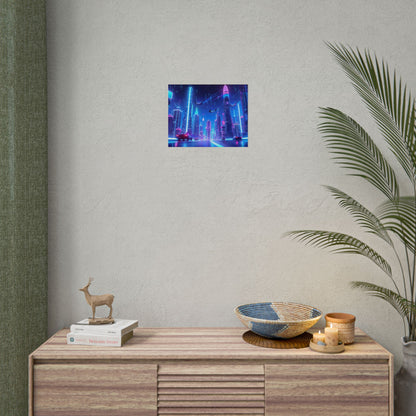 Vibrant Futuristic Cityscape: Neon Lights at Night Digital Artwork - Poster