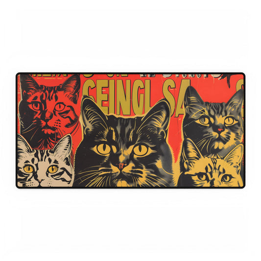 Whisked Away: A Soviet-Inspired Poster Featuring Multiple Feline Friends - Desk Mat