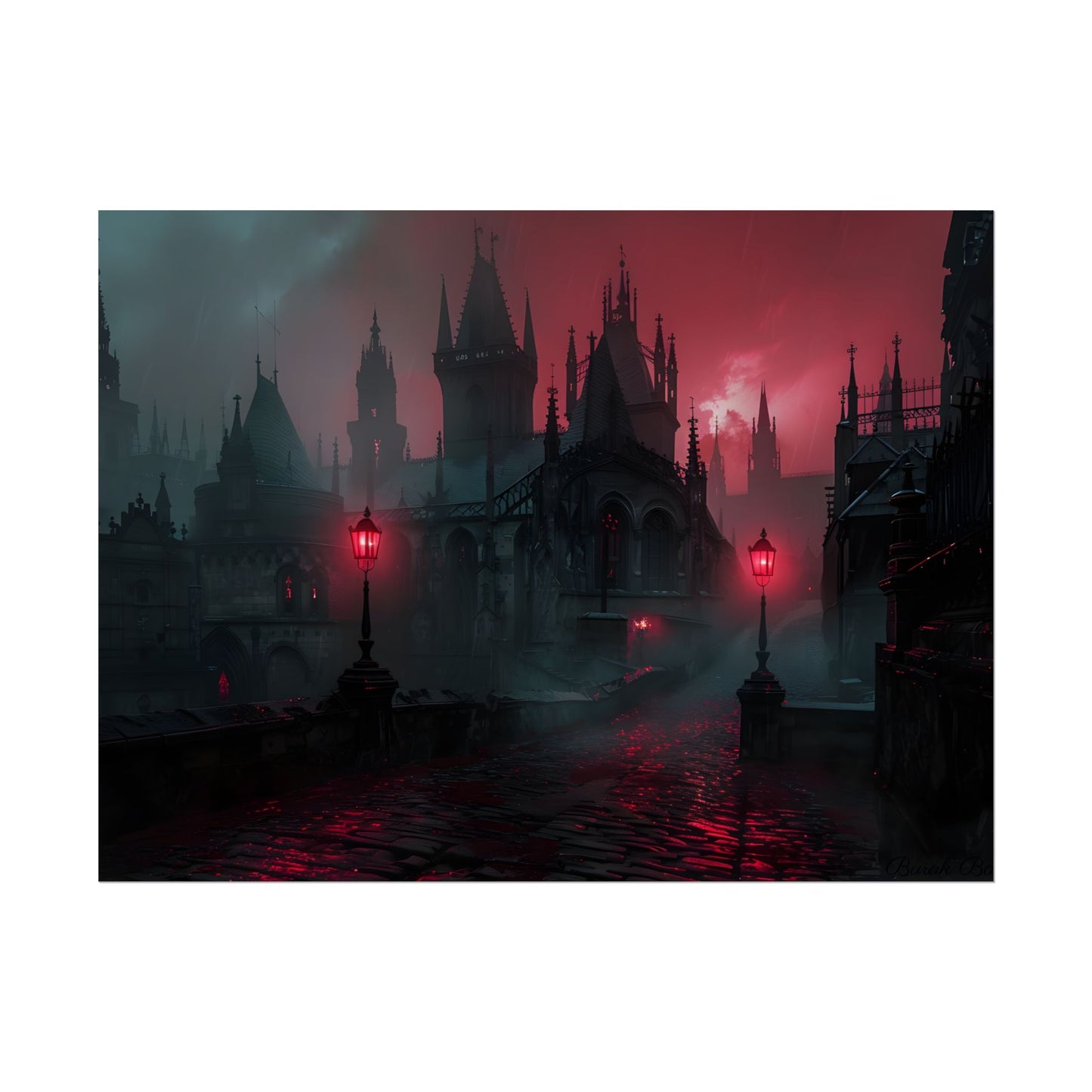 Dark Gothic Cityscape: Misty Twilight Artwork - Poster