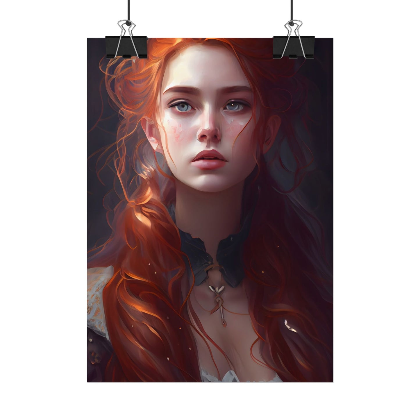 Elegant Redhead Portrait: Female Artwork in Dress - Poster