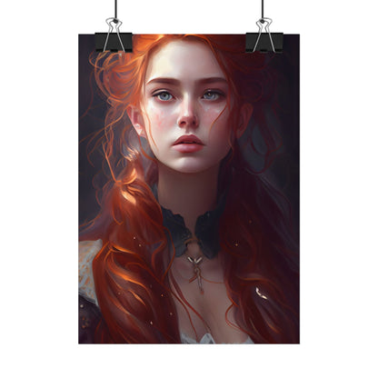 Elegant Redhead Portrait: Female Artwork in Dress - Poster