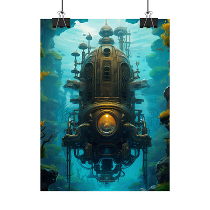 Steampunk Underwater Odyssey: Captain Nemo's Nautilu Submarine Art - Poster