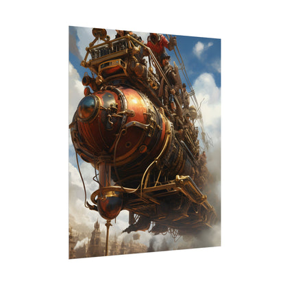 Thrilling Steampunk Sky-Liner: Racing Steam Locomotive on Colum - Poster