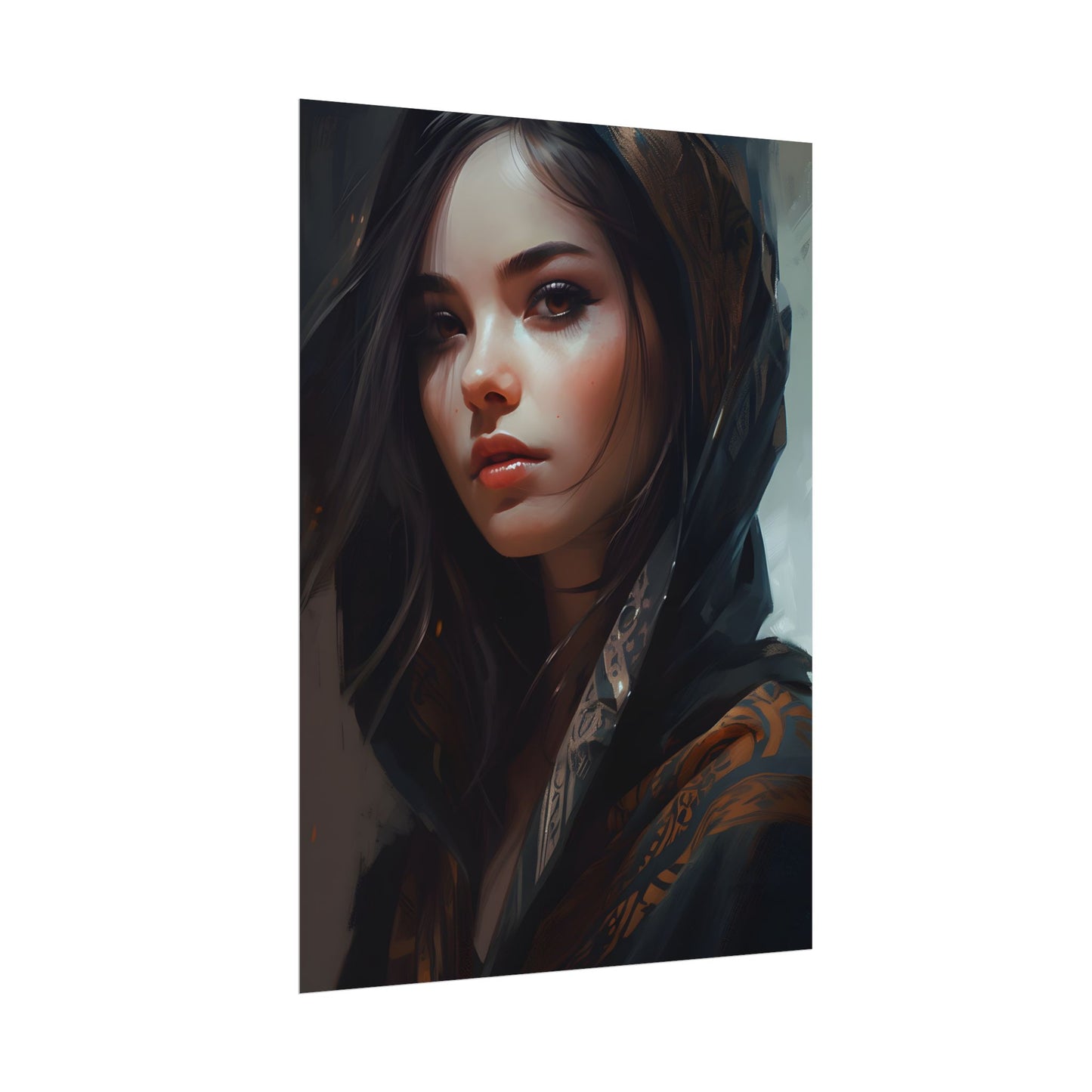 Dark Hair Woman: Colorful Portrait Digital Artwork - Poster