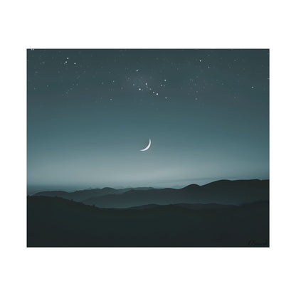 Minimalist Night Scene: Blue-Gray Sky Digital Art - Poster