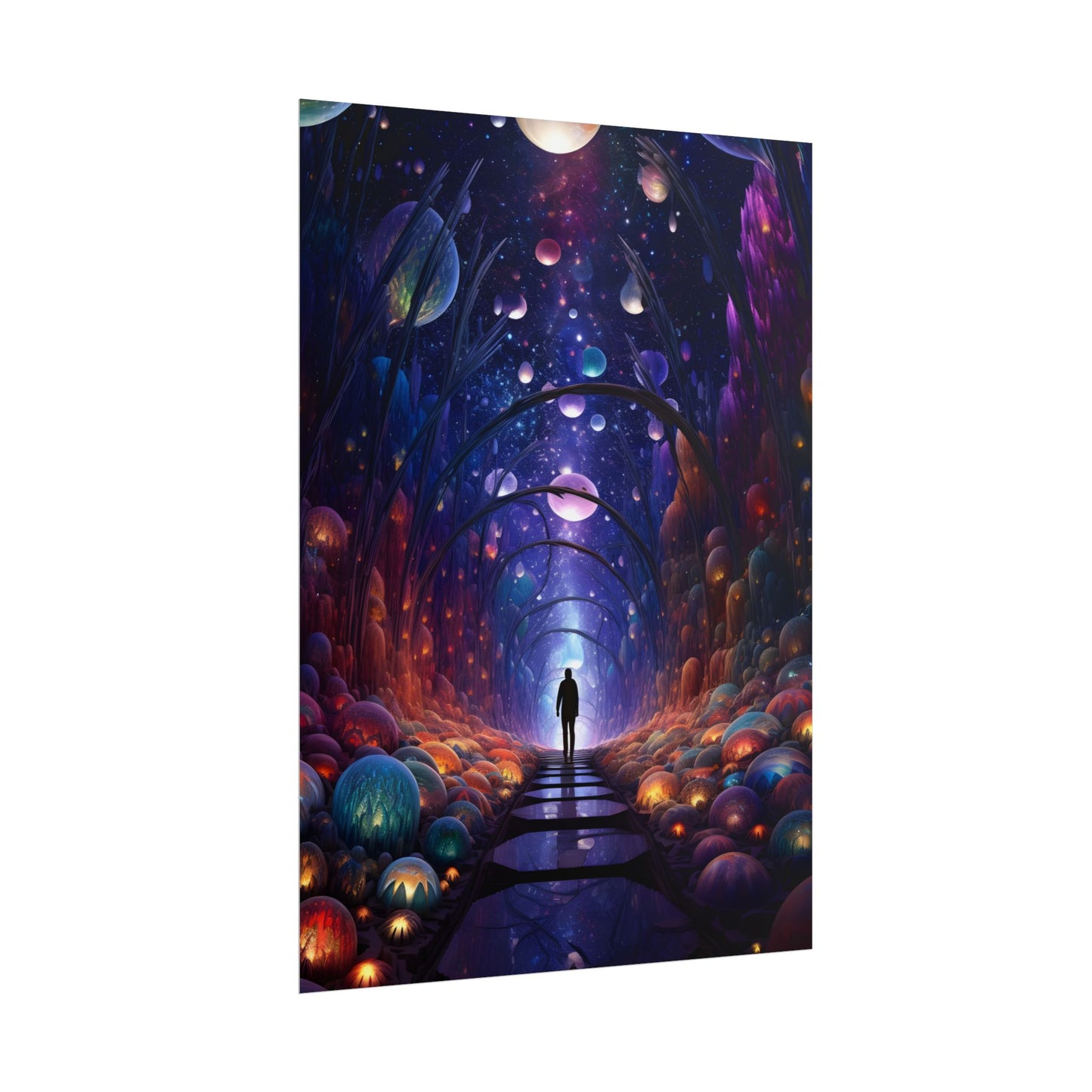Celestial Art Gallery: Indoor Space with Starry Canvas - Poster