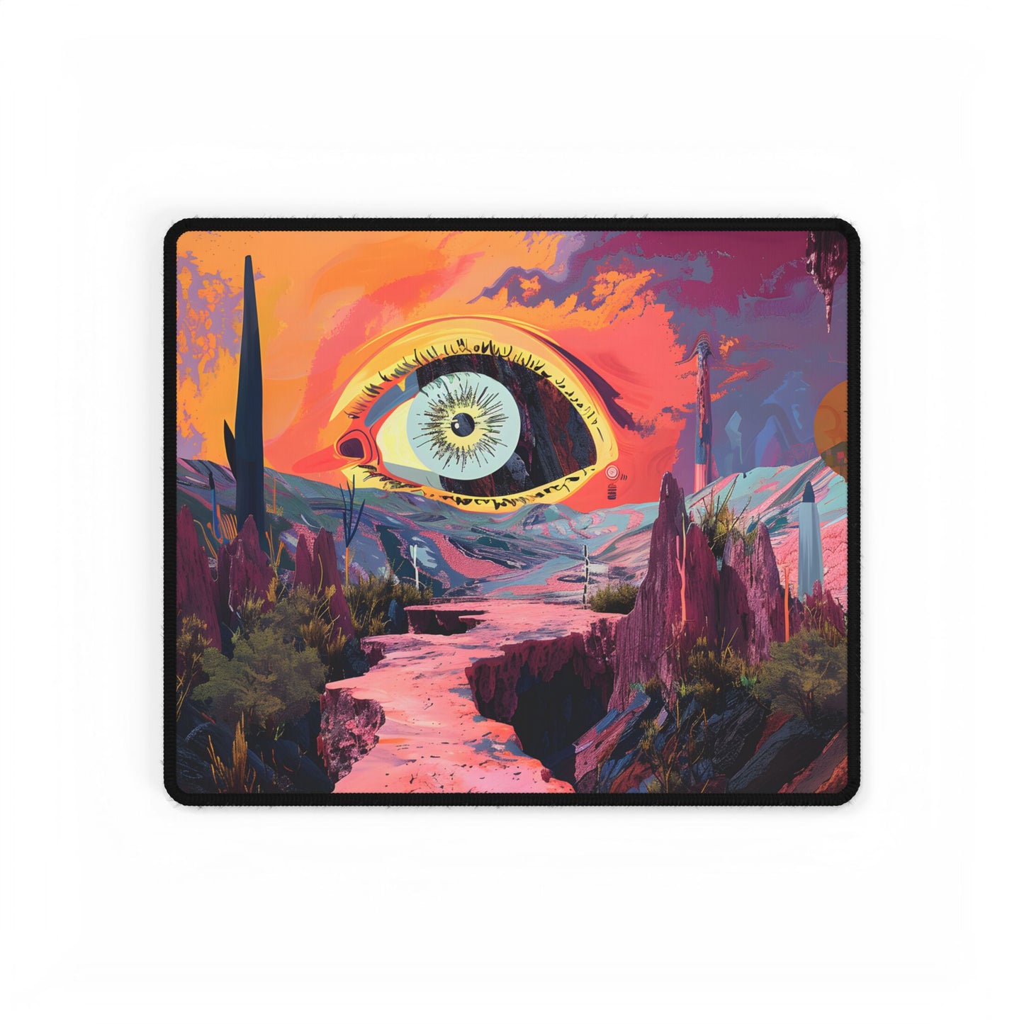 Surreal Eye: Vibrant Landscape Digital Art - Desk Mat