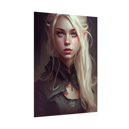 Blonde Portrait: Elegant Woman in Black Dress - Poster
