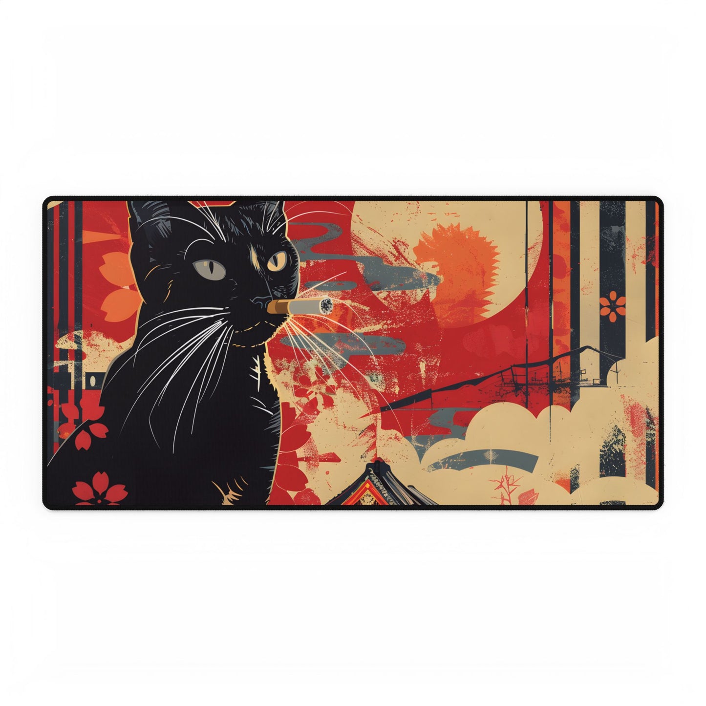 Whimsical Cat: Unconventional Smoking Scene - Desk Mat