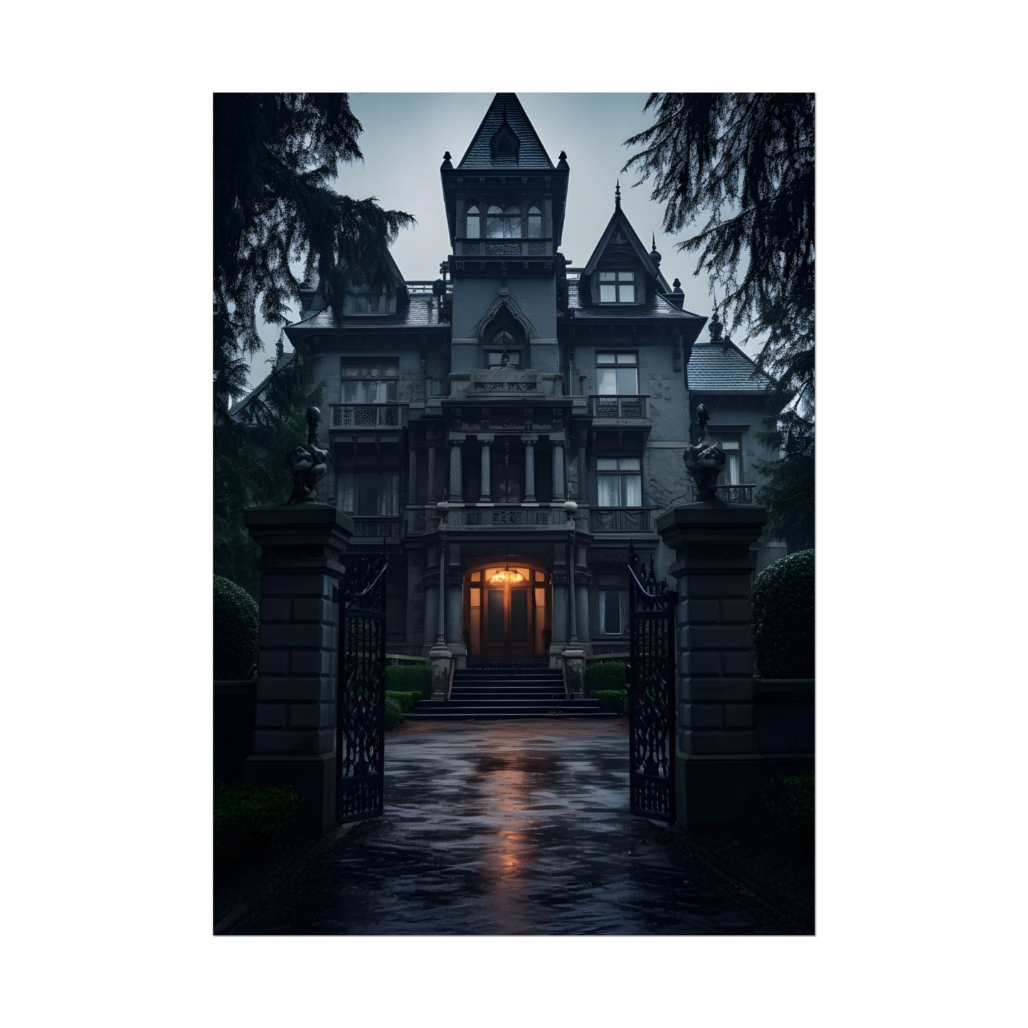 Haunted Victorian Mansion: Spooky Atmosphere Artwork - Poster