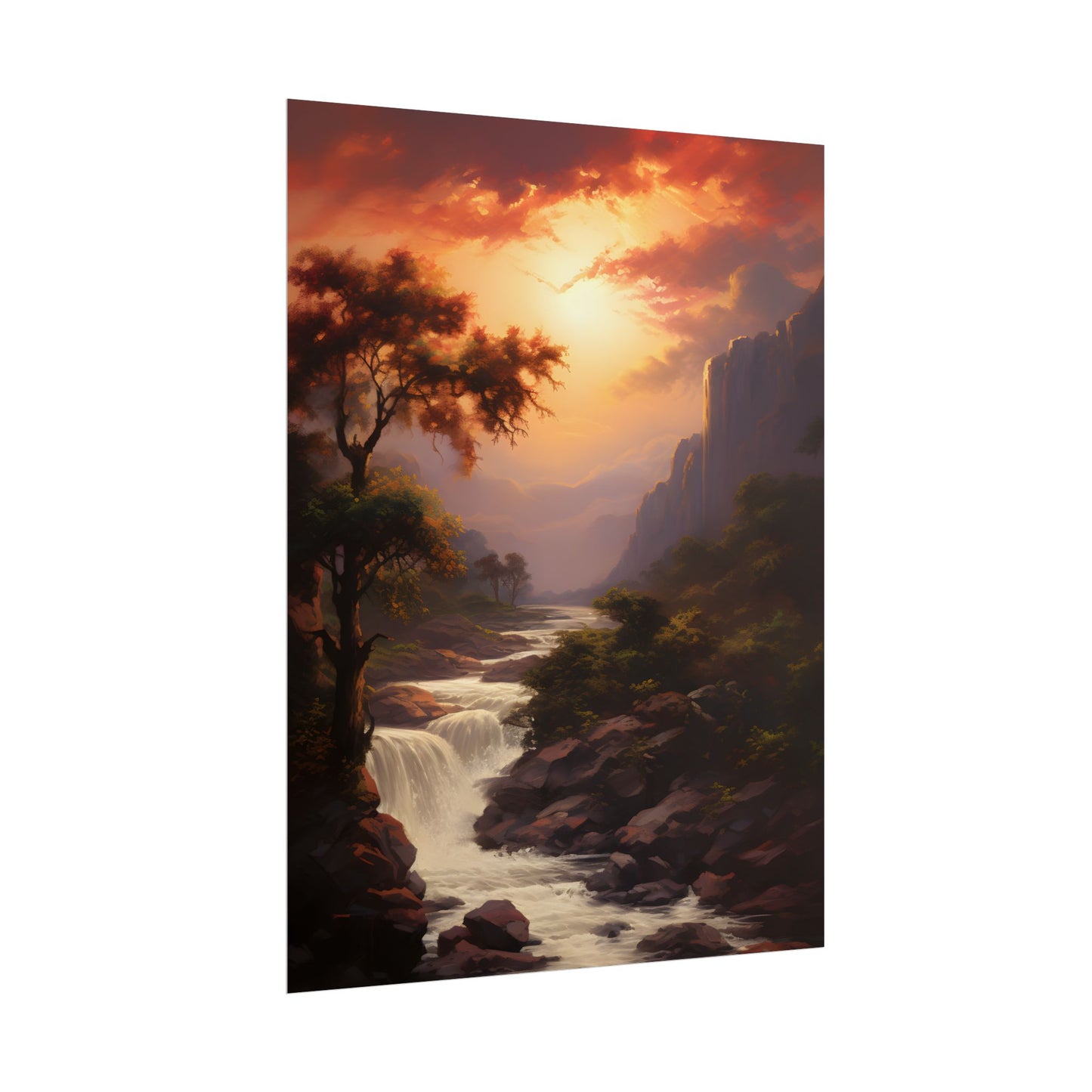 Breathtaking Waterfall Oil Painting: Meticulous Artwork - Poster