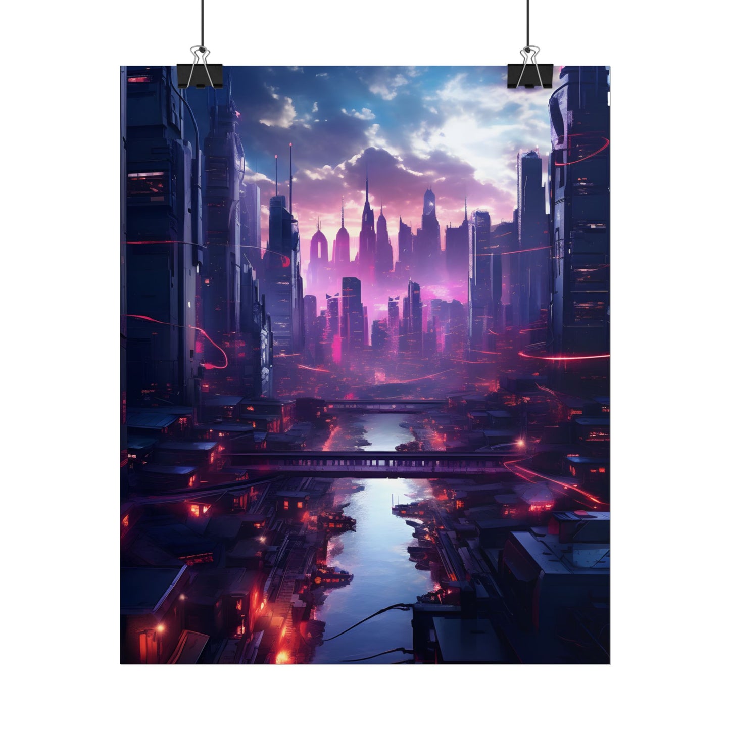 Dystopian Cyberpunk Cityscape: Neon Futuristic Artwork - Poster