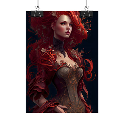 Red Hair Portrait: Elegant Female in Black Dress - Poster