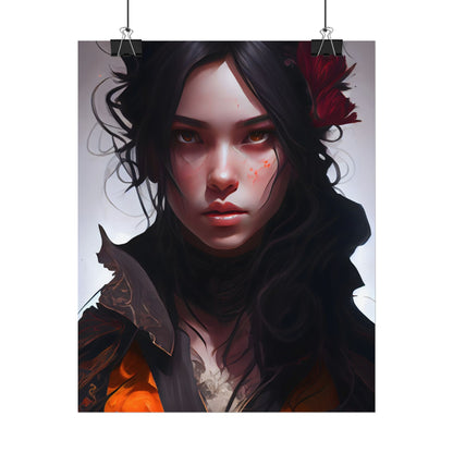 Black Hair Female Portrait: Elegant Dress Artwork - Poster