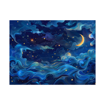 Whimsical Dreamy Night Sky: Stars, Moon, and Shooting Star - Poster