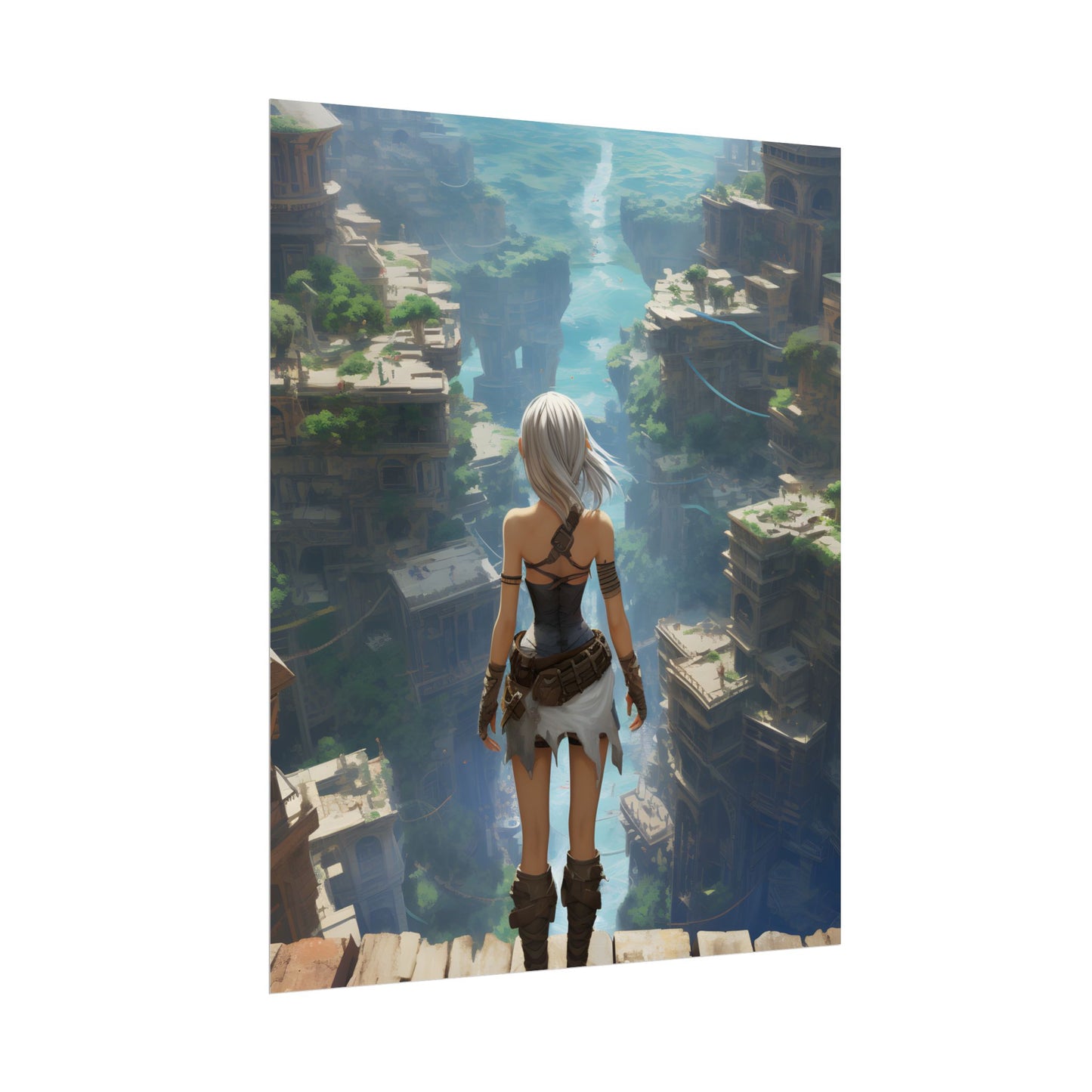 Dramatic Anime Female: Dynamic Birds Eye View Artwork - Poster