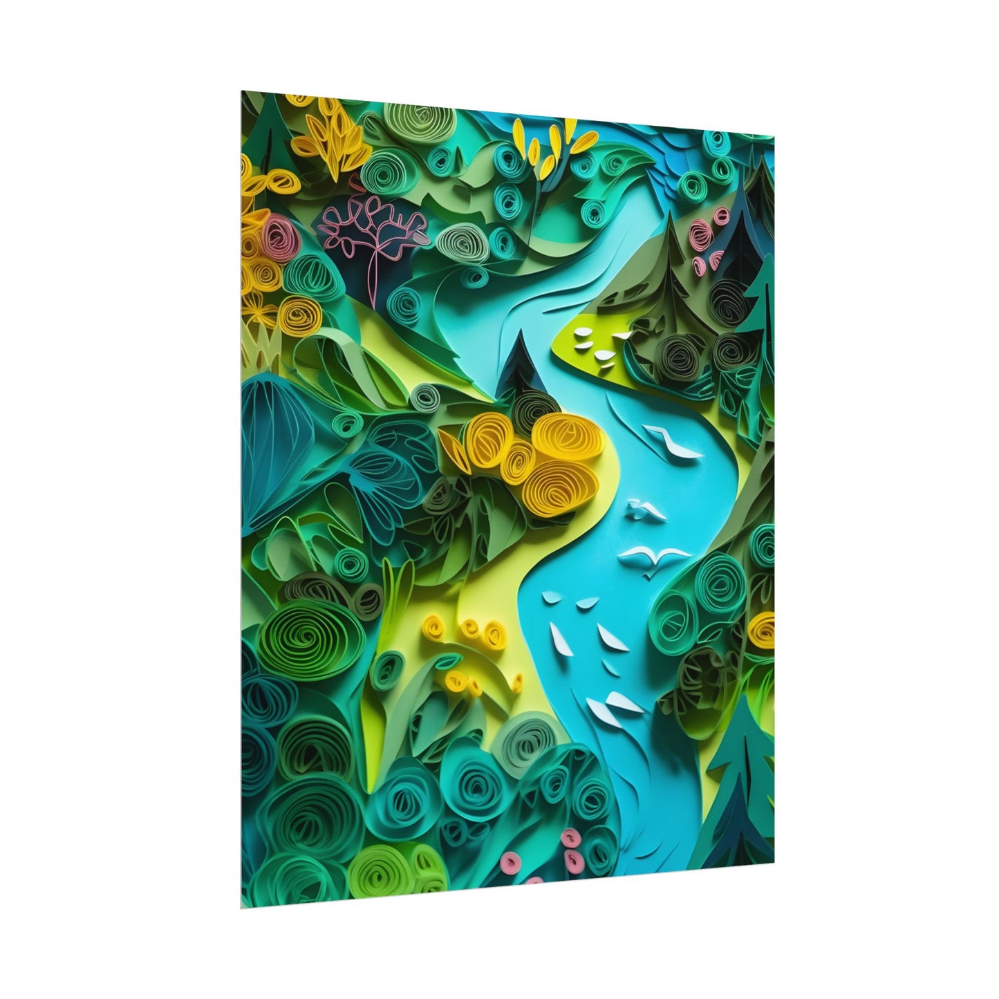 Colorful European Paper Quilling Artwork: Geometric Landscapes - Poster