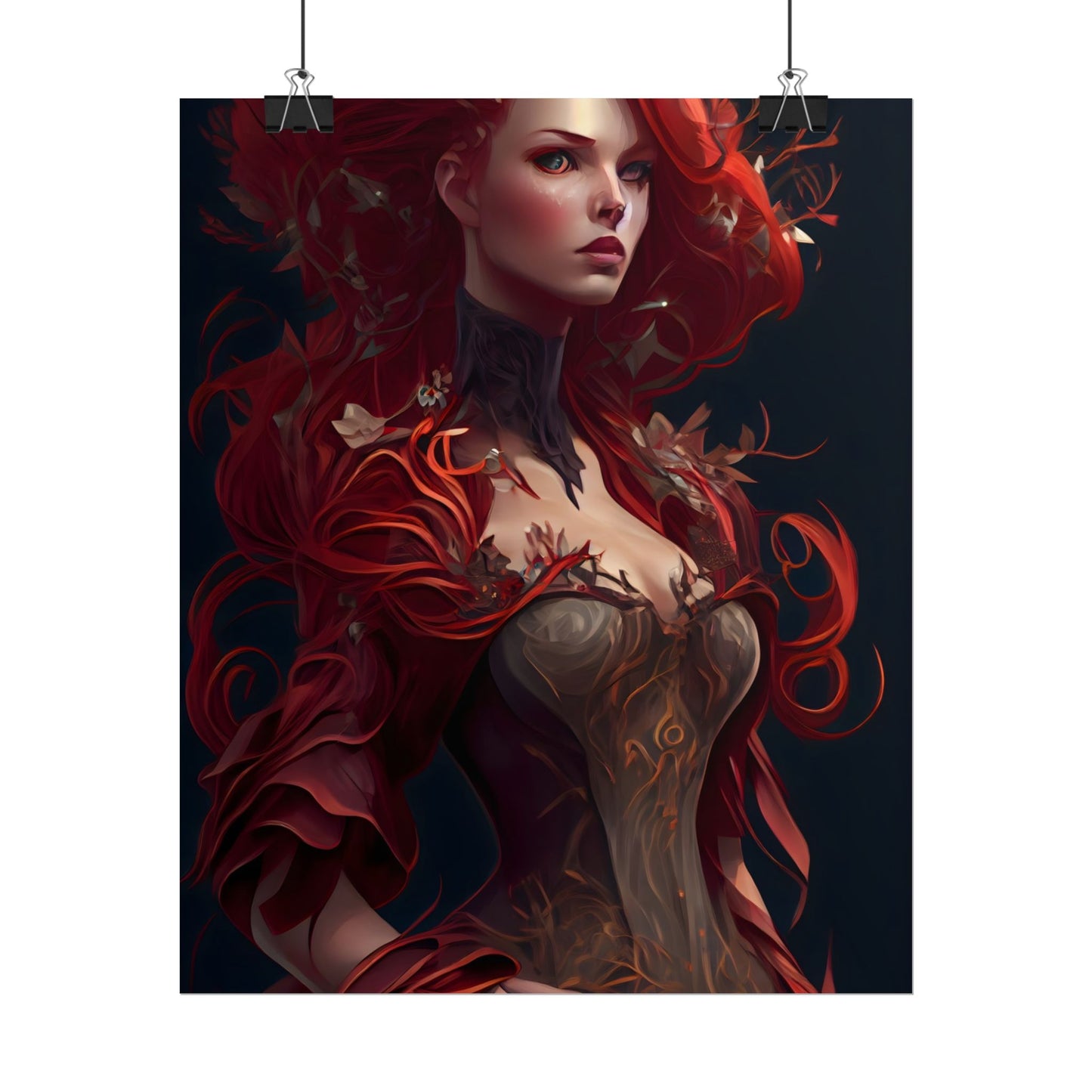 Red Hair Portrait: Elegant Female in Black Dress - Poster