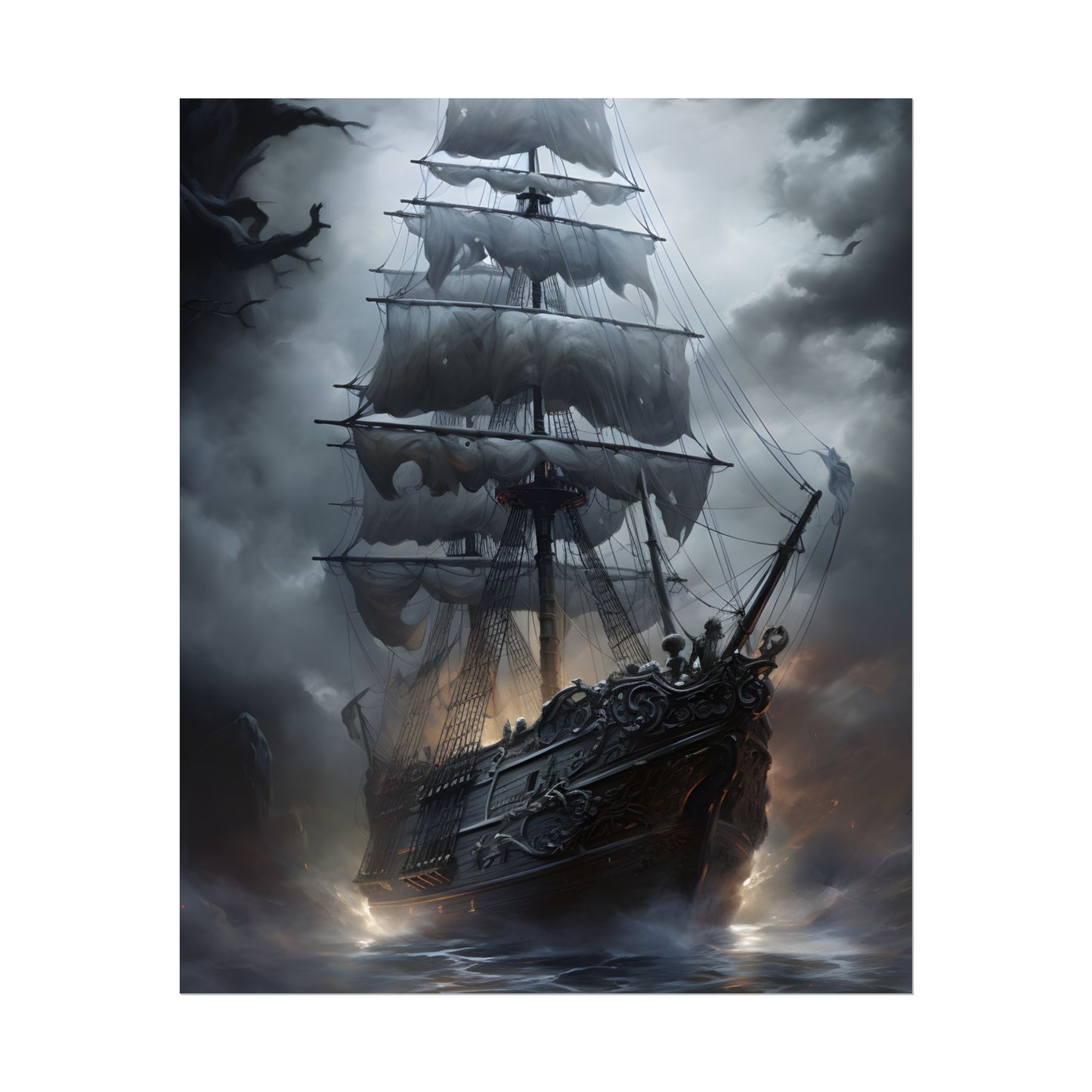 Ghostly Pirate Sails: Abandoned Ship at Sea - Poster