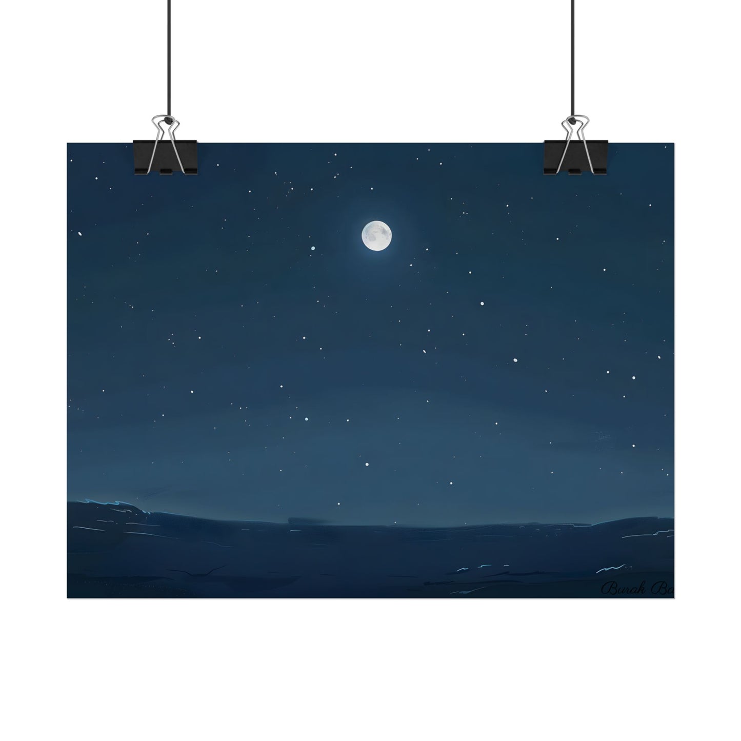 Starry Night Sky: Minimalist Beauty in Blue - Poster