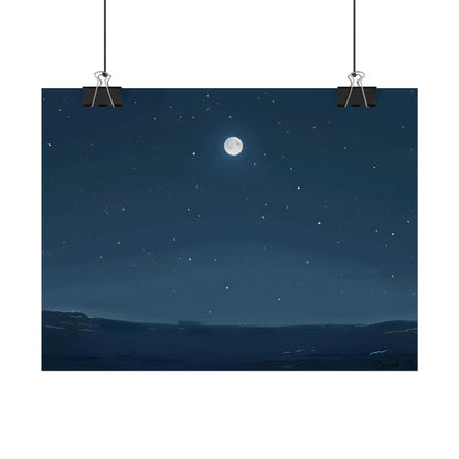 Starry Night Sky: Minimalist Beauty in Blue - Poster