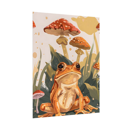 Retro Frog's Smile: Colorful Mushroom Illustration - Poster