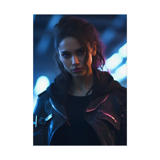 Cyberpunk Teen Close-Up: Neon Glow Digital Art - Poster