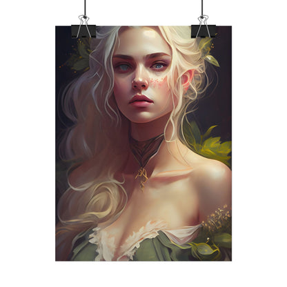 Detailed Blonde Female Portrait: Red Top Artwork - Poster