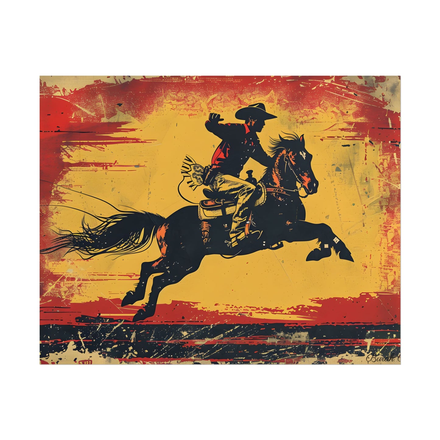 Retro Rodeo Action: Cowboy Riding Bucking Bronc - Poster