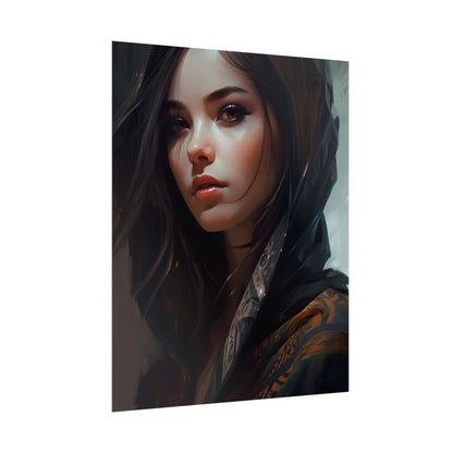 Dark Hair Woman: Colorful Portrait Digital Artwork - Poster