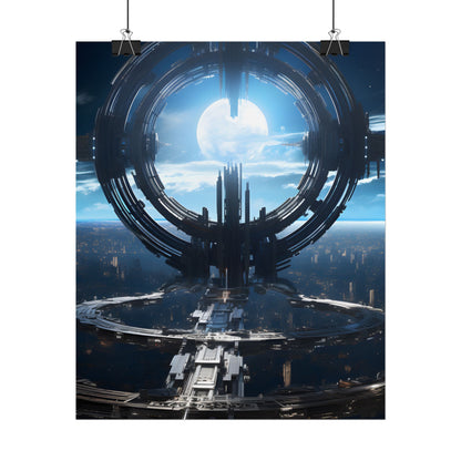 Futuristic Space Station: Orbiting Multimoon Planet Artwork - Poster