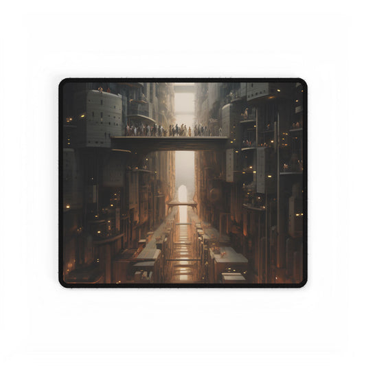 Futuristic City of Perfection: Modern Skyscrapers under Neon Lights - Desk Mat