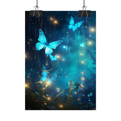 Fantasy Night Forest: Bokeh Glow Digital Artwork - Poster