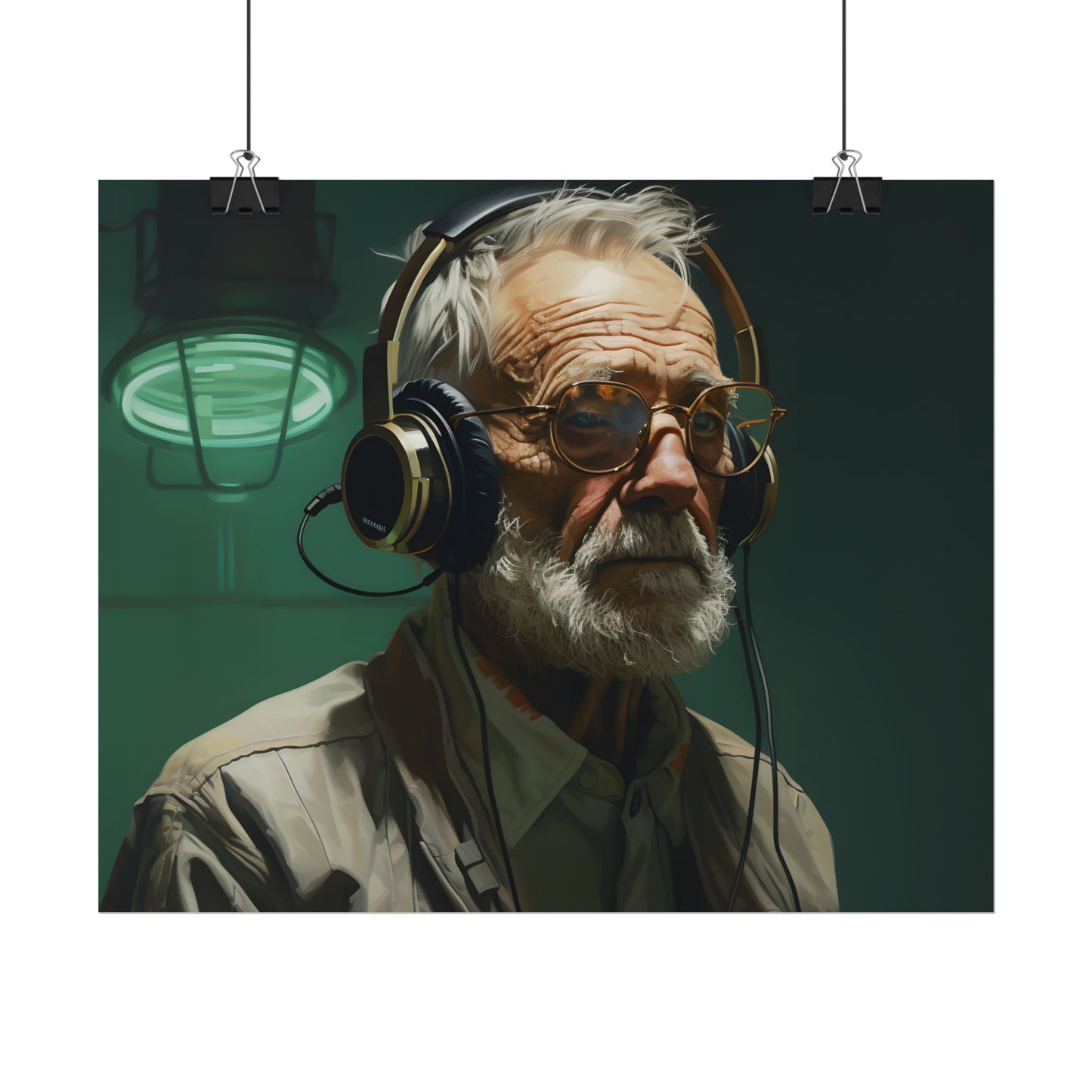 Old Man Connected: Sci-Fi Headset Experiment Digital Art - Poster