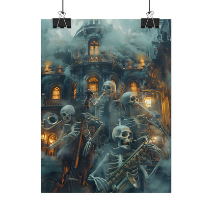 Victorian Lowbrow Skeleton Jazz Band: Dark Artwork - Poster