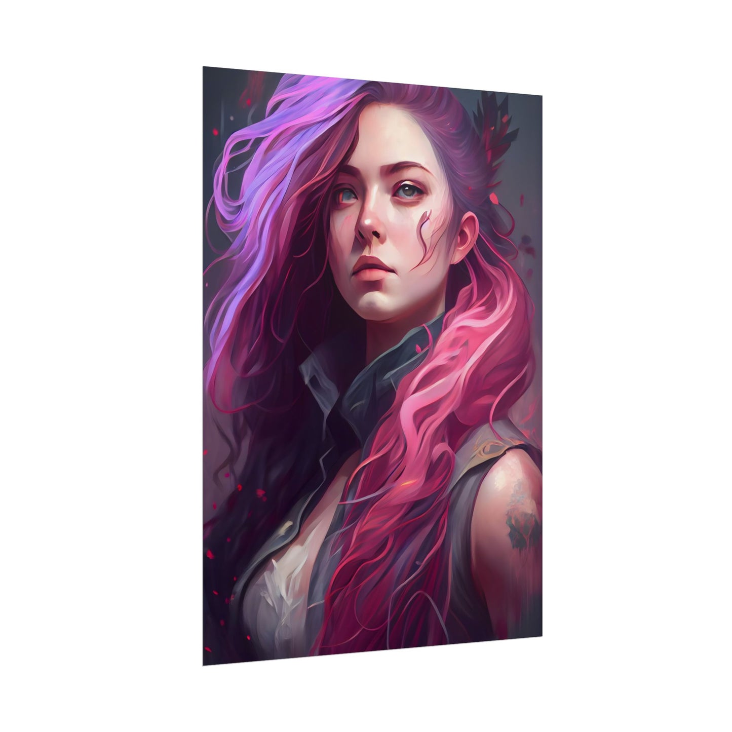 Astonishing Female Portrait: Stylized Pink Hair Artwork in Dre - Poster