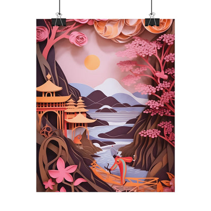 Japanese Vibrance: Eye-Catching Paper Quilled Landscape Art - Poster
