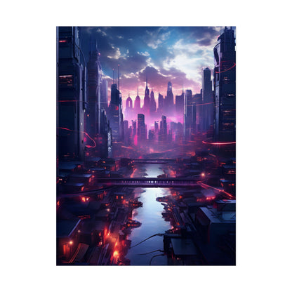 Dystopian Cyberpunk Cityscape: Neon Futuristic Artwork - Poster