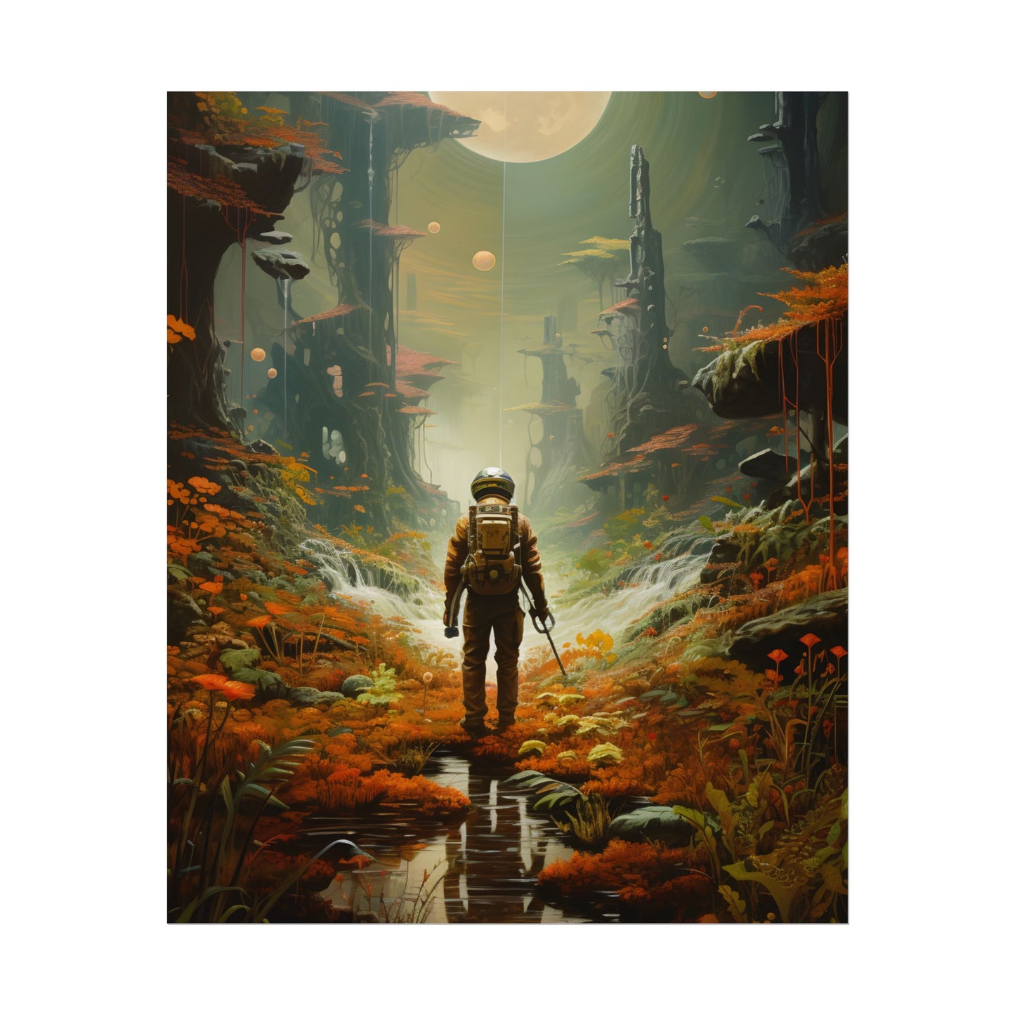 Futuristic Explorer in Wilderness: Digital Artwork - Poster