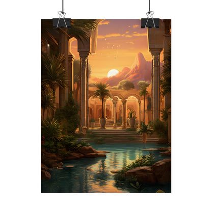 Desert Oasis at Sunset: Magical Desert Artwork - Poster
