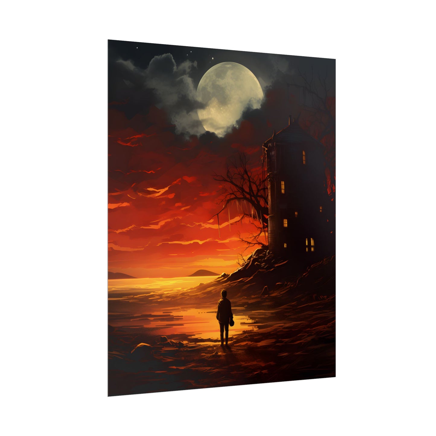 Black and White Portrait: Mysterious Figure Seated - Poster