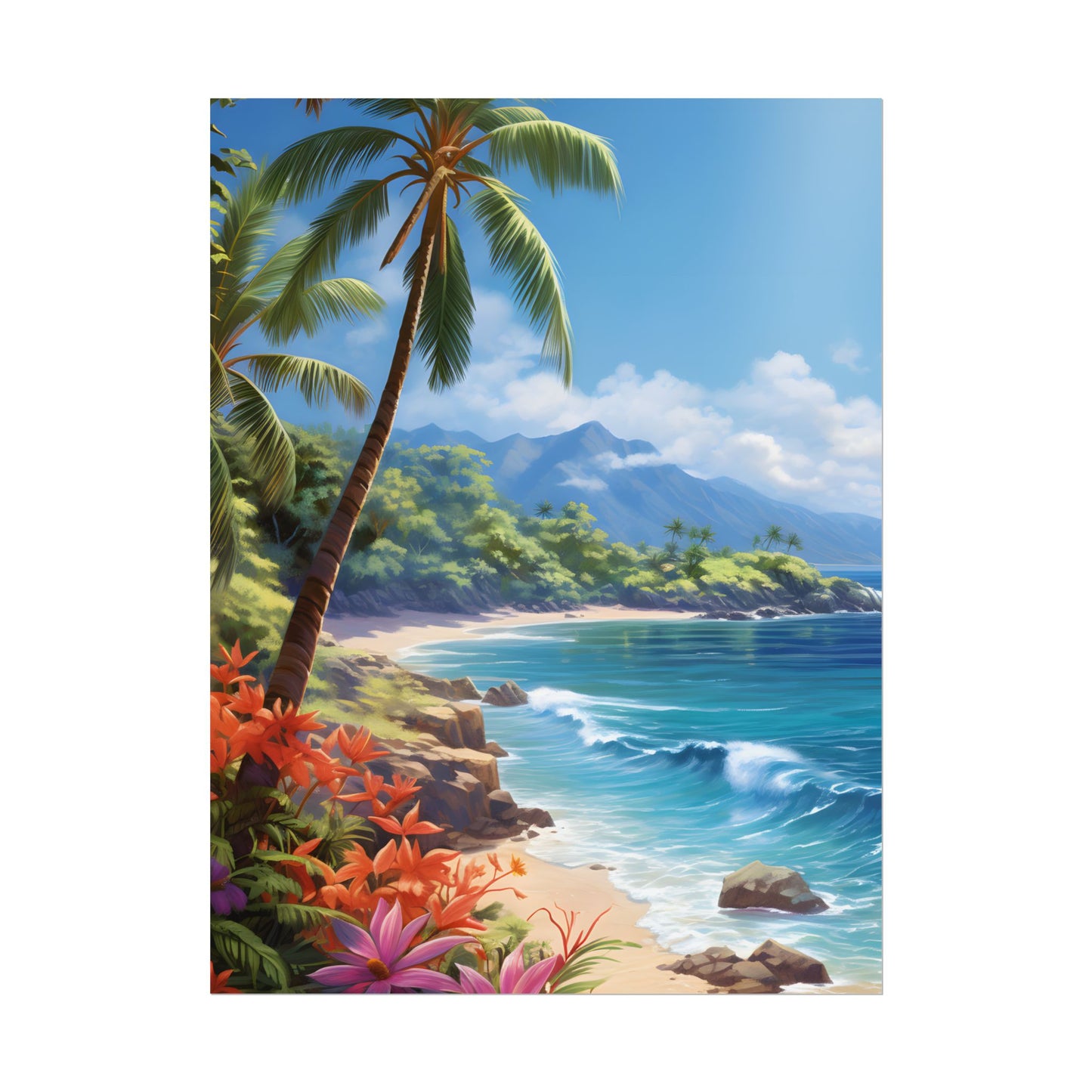 Tropical Paradise: Serene Island Oasis in Tranquil Blue Skies - Poster