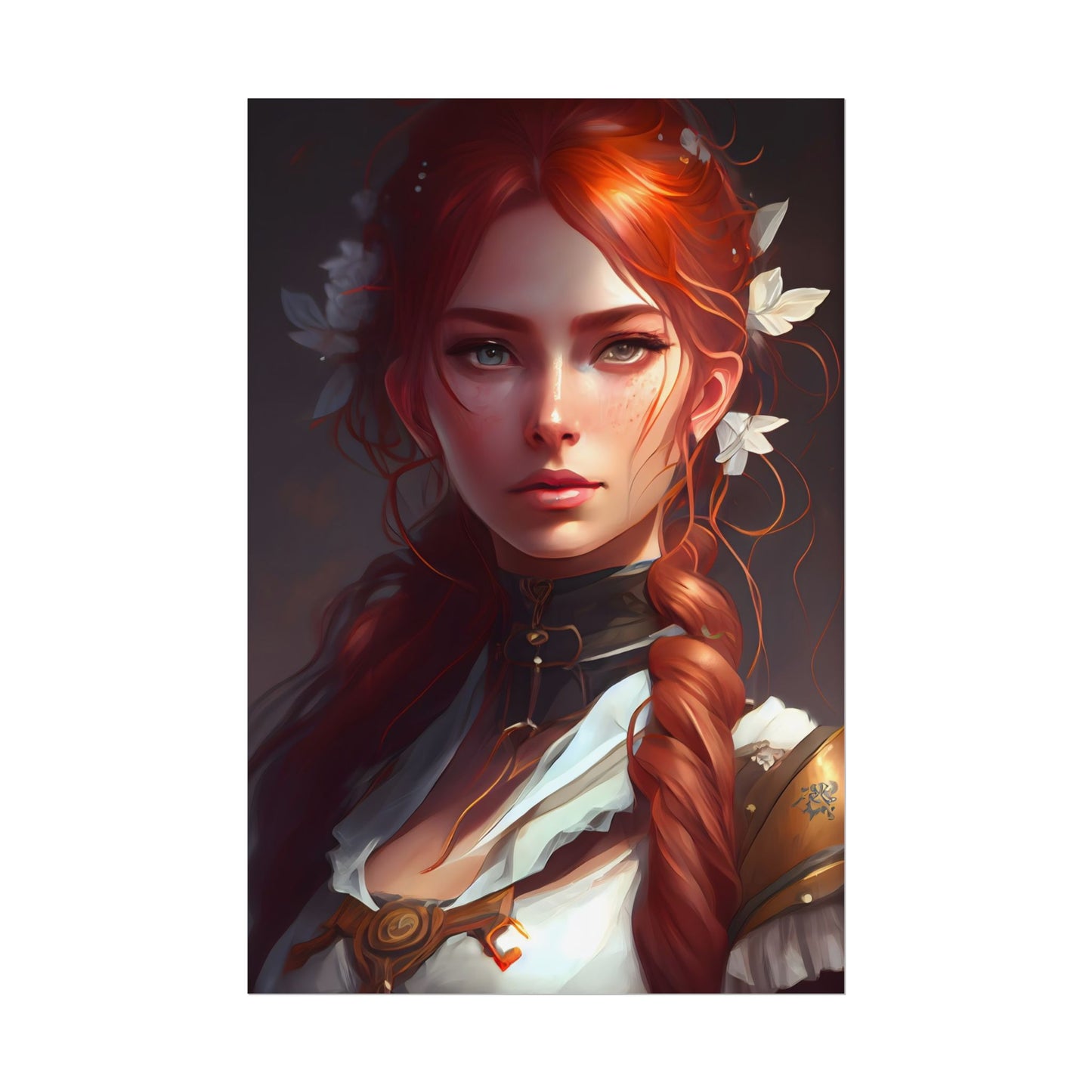 Elegant Redhead Portrait: Dark Background Artwork - Poster