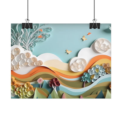 Peaceful Beach Serenade: Paper Quilling Art - Poster